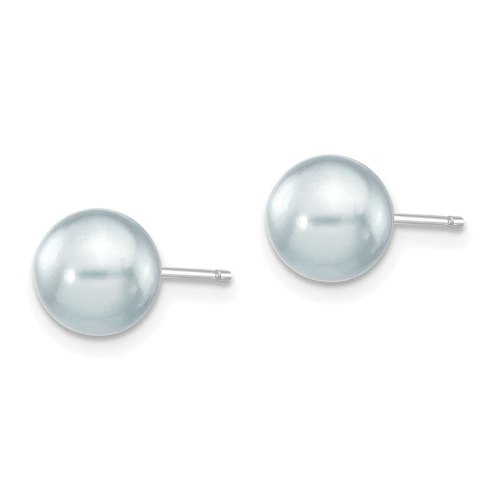 14K White Gold 7-8mm Round Grey Saltwater Akoya Cultured Pearl Earrings-XFW291E