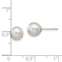 14K White Gold 7-8mm Round Grey Saltwater Akoya Cultured Pearl Earrings-XFW291E