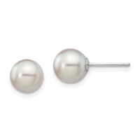 14K White Gold 7-8mm Round Grey Saltwater Akoya Cultured Pearl Earrings-XFW291E