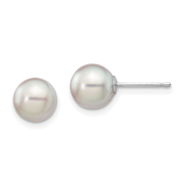 14K White Gold 7-8mm Round Grey Saltwater Akoya Cultured Pearl Earrings-XFW291E