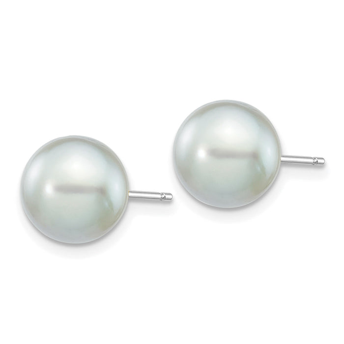 14K White Gold 8-9mm Round Grey Saltwater Akoya Culture Pearl Earrings-XFW292E