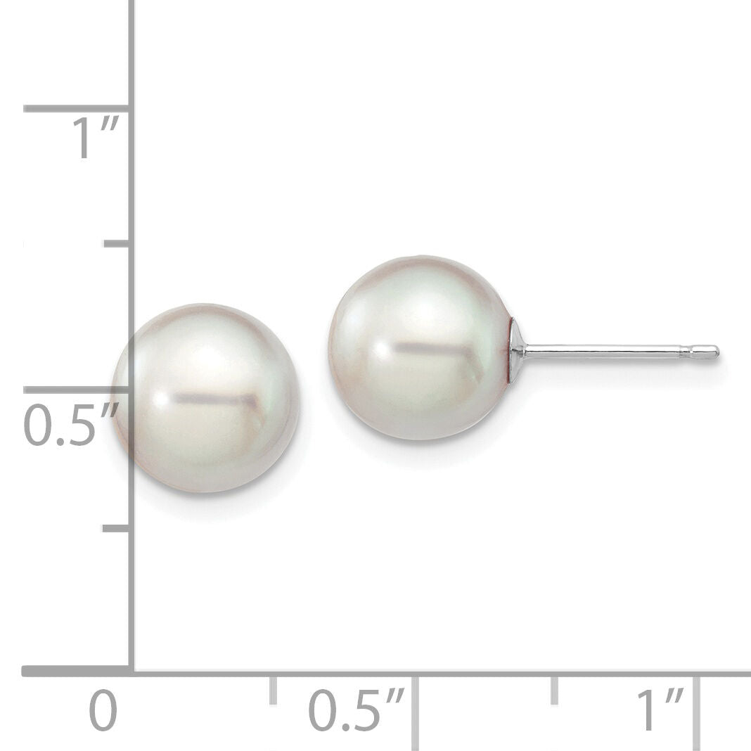 14K White Gold 8-9mm Round Grey Saltwater Akoya Culture Pearl Earrings-XFW292E