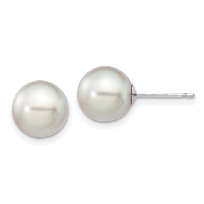 14K White Gold 8-9mm Round Grey Saltwater Akoya Culture Pearl Earrings-XFW292E