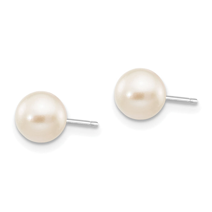 14K White Gold 6-7mm Round White Saltwater Akoya Cultured Pearl Earrings-XFW300E
