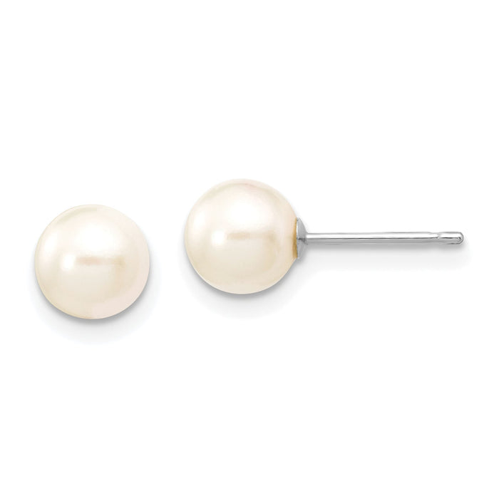 14K White Gold 6-7mm Round White Saltwater Akoya Cultured Pearl Earrings-XFW300E