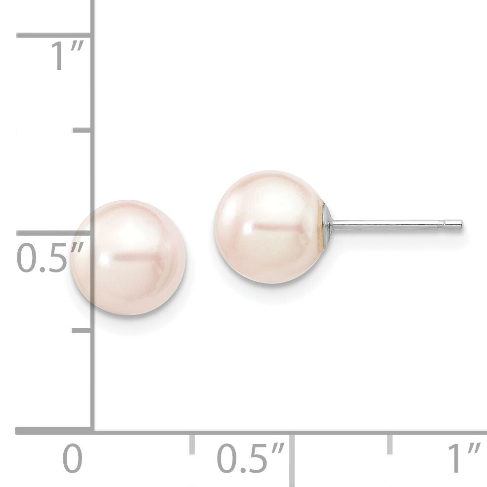 14K White Gold 7-8mm Round White Saltwater Akoya Cultured Pearl Earrings-XFW301E
