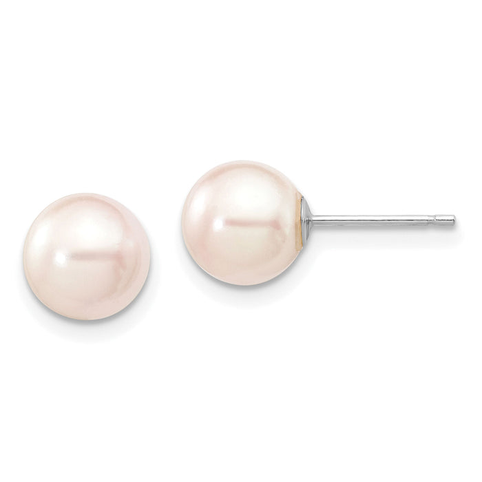 14K White Gold 7-8mm Round White Saltwater Akoya Cultured Pearl Earrings-XFW301E