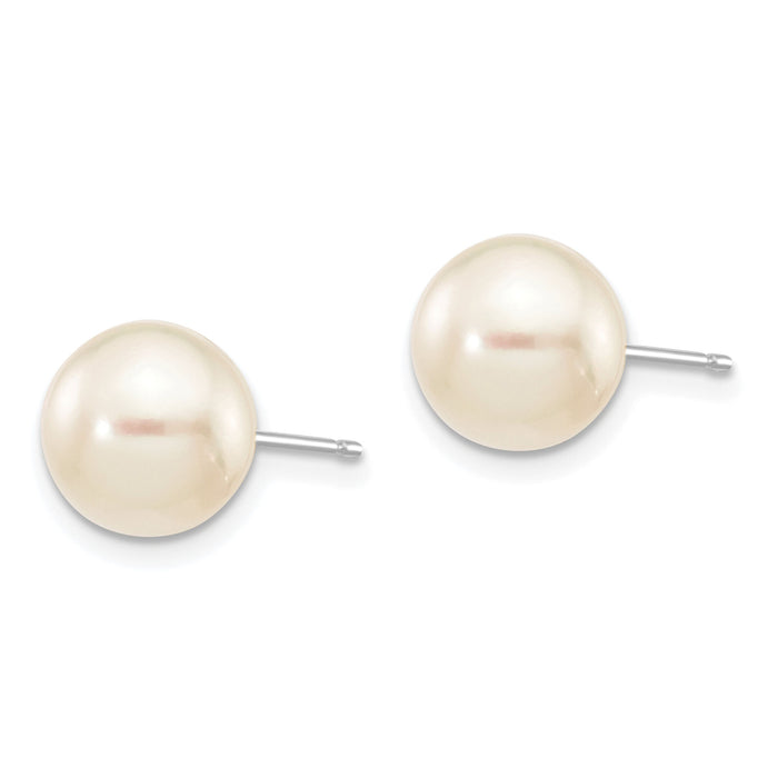 14K White Gold 8-9mm Round White Saltwater Akoya Cultured Pearl Earrings-XFW302E