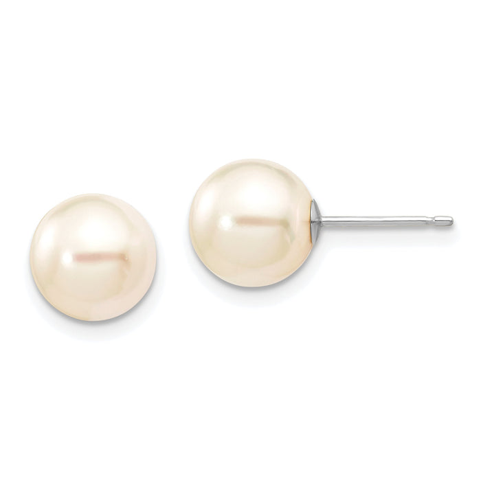 14K White Gold 8-9mm Round White Saltwater Akoya Cultured Pearl Earrings-XFW302E