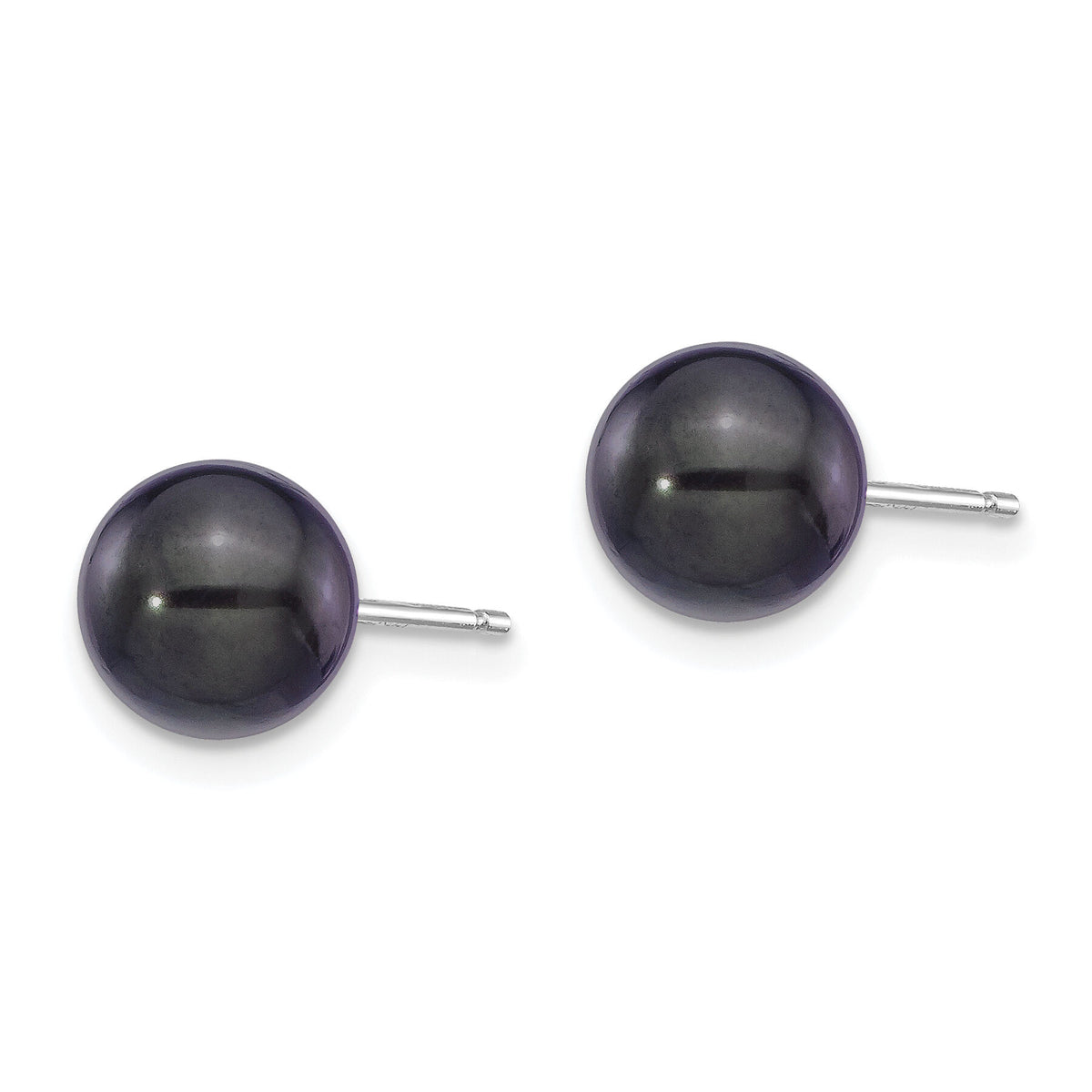 14K White Gold 7-8mm Round Black Saltwater Akoya Cultured Pearl Earrings-XFW329E