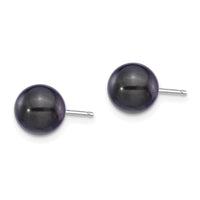 14K White Gold 7-8mm Round Black Saltwater Akoya Cultured Pearl Earrings-XFW329E