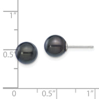 14K White Gold 7-8mm Round Black Saltwater Akoya Cultured Pearl Earrings-XFW329E