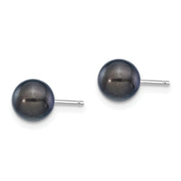 14K White Gold 6-7mm Round Black Saltwater Akoya Cultured Pearl Earrings-XFW333E