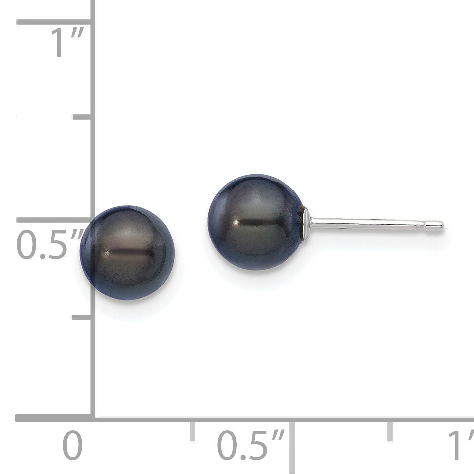 14K White Gold 6-7mm Round Black Saltwater Akoya Cultured Pearl Earrings-XFW333E