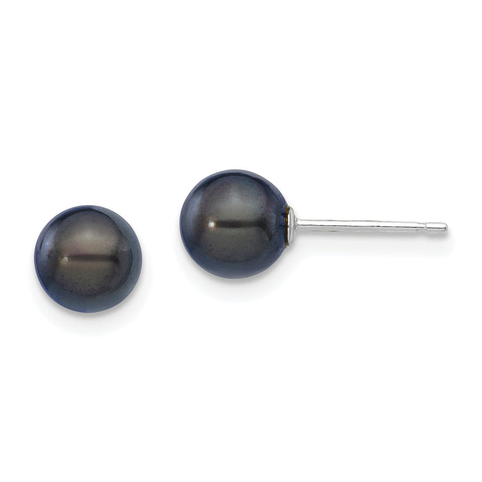 14K White Gold 6-7mm Round Black Saltwater Akoya Cultured Pearl Earrings-XFW333E