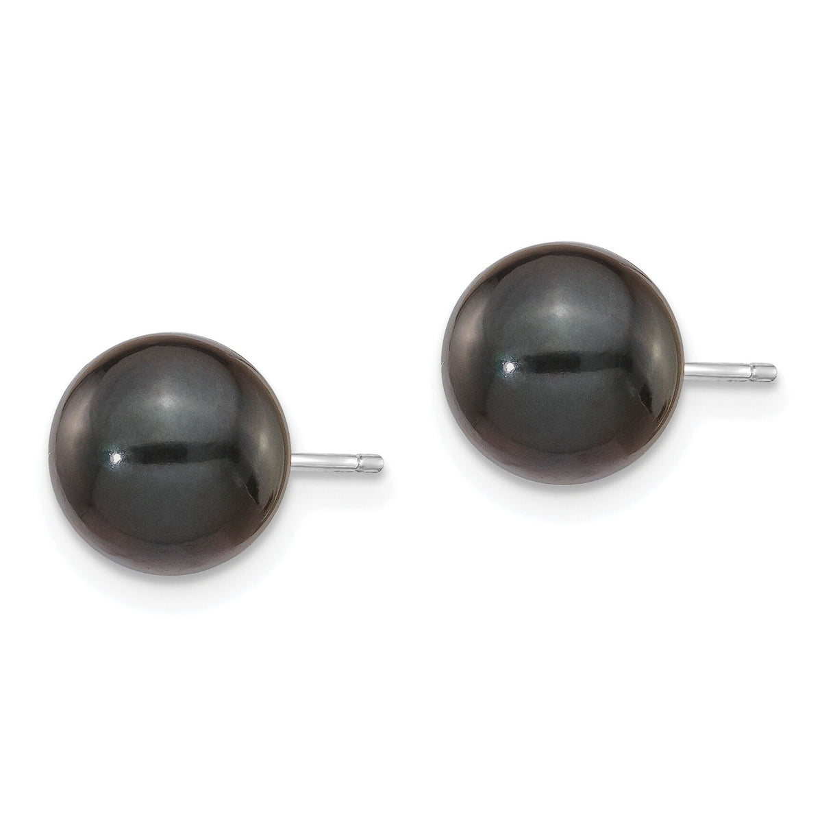 14K White Gold 8-9mm Round Black Saltwater Akoya Cultured Pearl Earrings-XFW348E