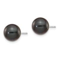 14K White Gold 8-9mm Round Black Saltwater Akoya Cultured Pearl Earrings-XFW348E