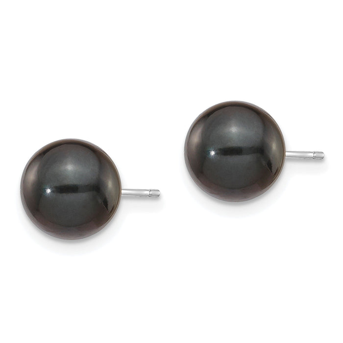14K White Gold 8-9mm Round Black Saltwater Akoya Cultured Pearl Earrings-XFW348E