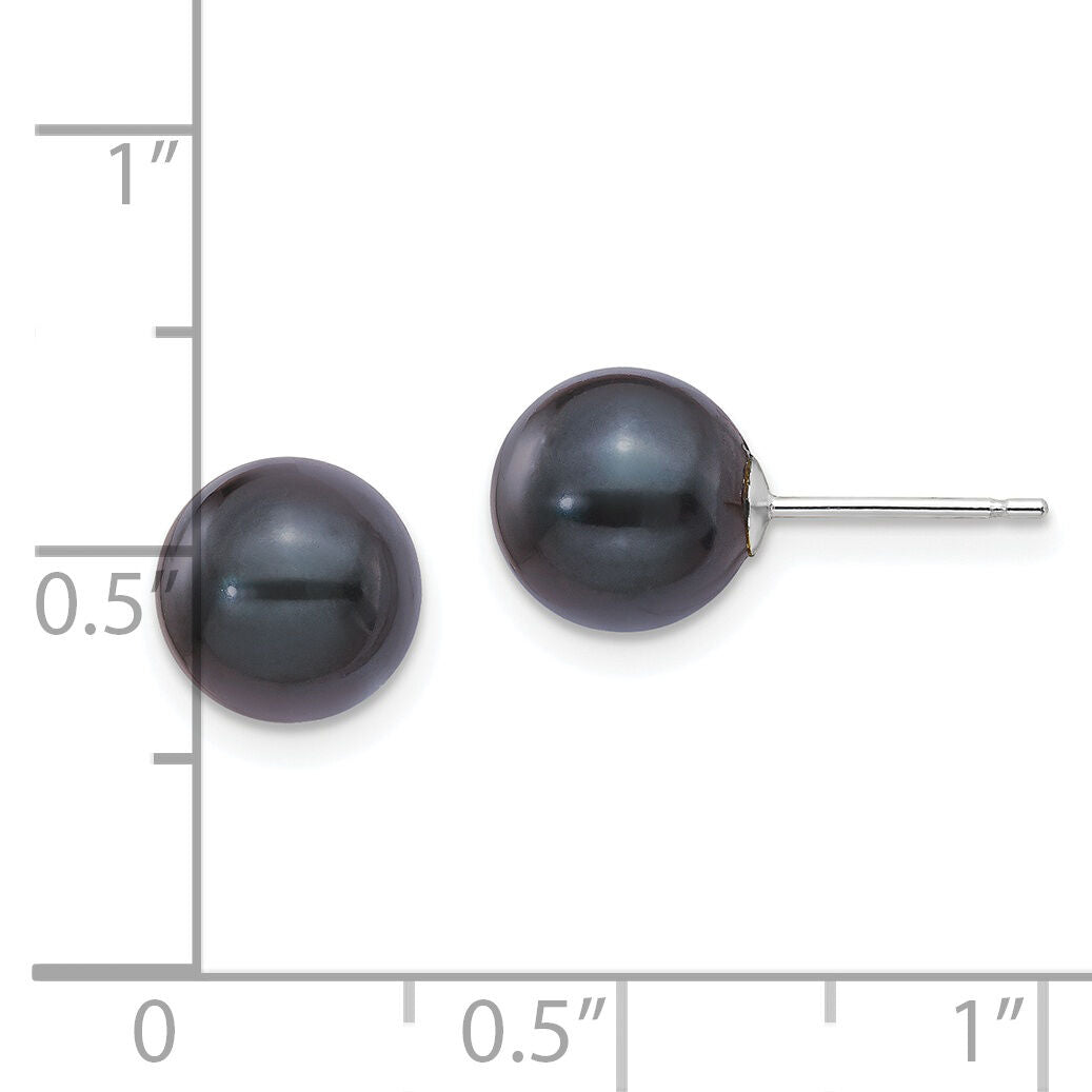 14K White Gold 8-9mm Round Black Saltwater Akoya Cultured Pearl Earrings-XFW348E