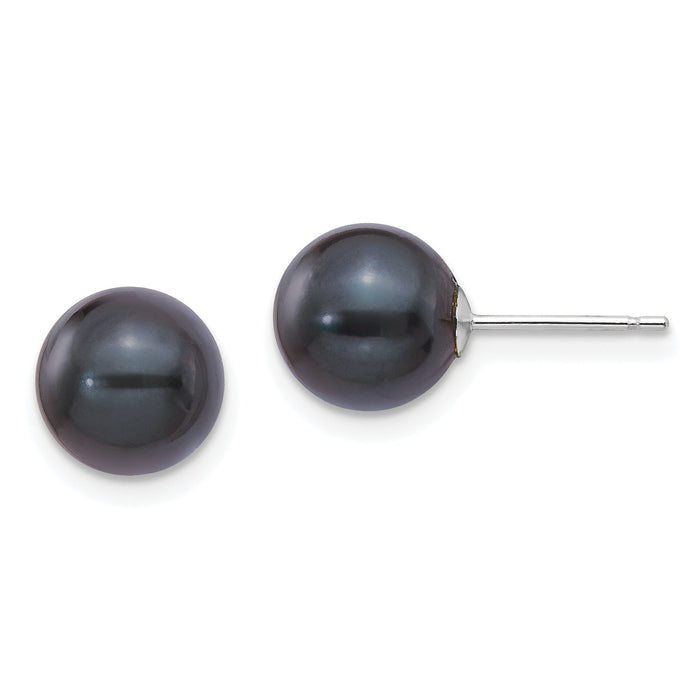 14K White Gold 8-9mm Round Black Saltwater Akoya Cultured Pearl Earrings-XFW348E