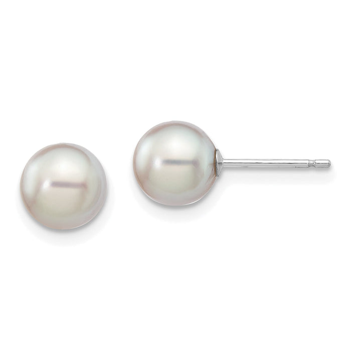 14K White Gold 6-7mm Round Grey Saltwater Akoya Cultured Pearl Earrings-XFW352E