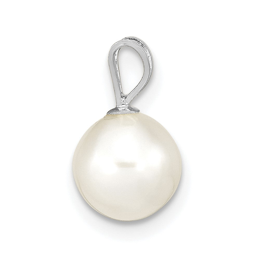 14k WG 7-8mm Round White Freshwater Cultured Pearl Pendant-XFW397