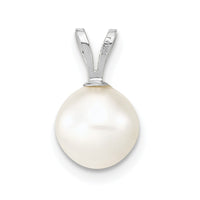 14k WG 7-8mm Round White Freshwater Cultured Pearl Pendant-XFW397