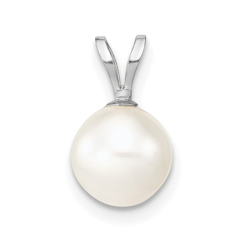 14k WG 7-8mm Round White Freshwater Cultured Pearl Pendant-XFW397