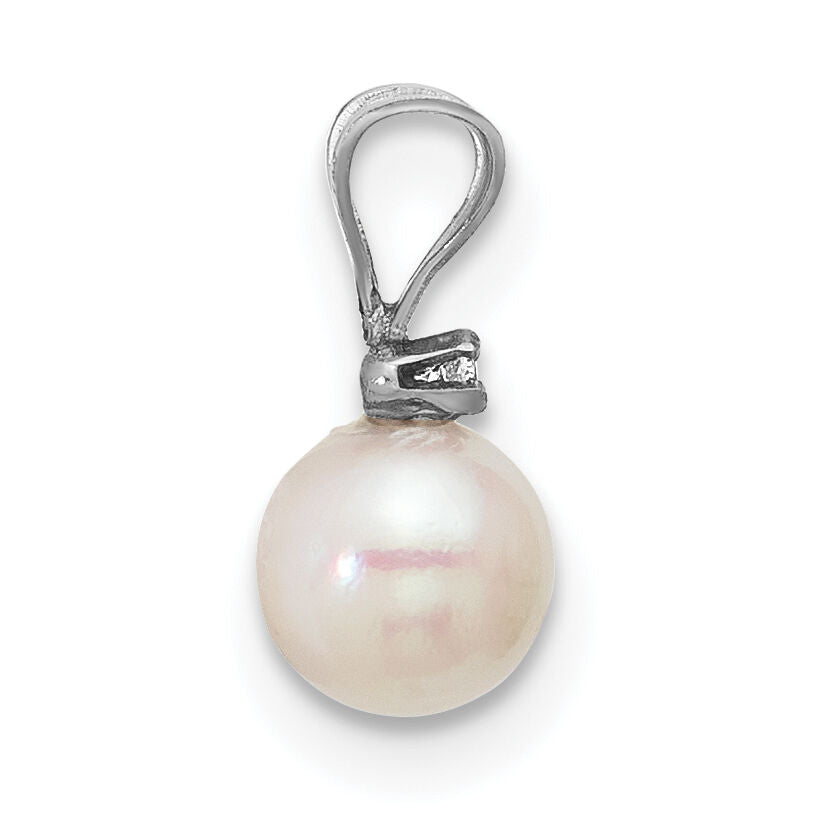 14kw 5-6mm White Round Saltwater Akoya Cultured Pearl Diamond Pendant-XFW471