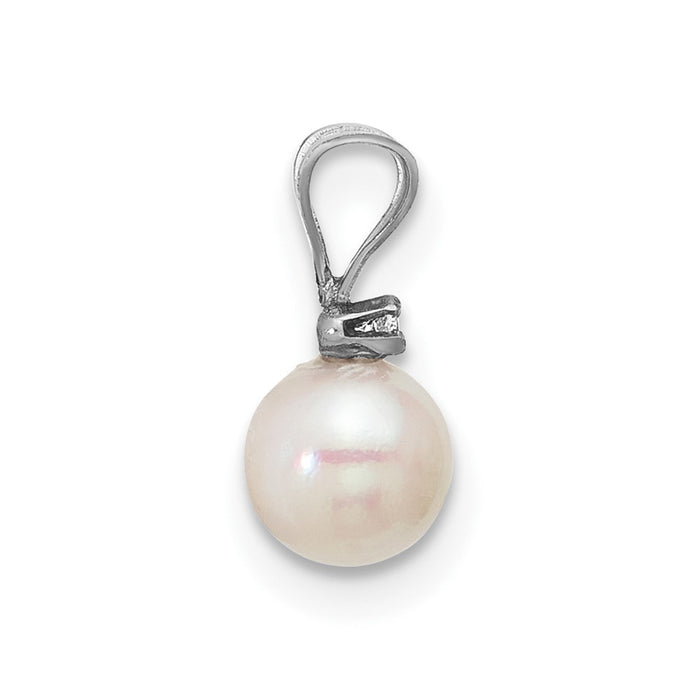 14kw 5-6mm White Round Saltwater Akoya Cultured Pearl Diamond Pendant-XFW471