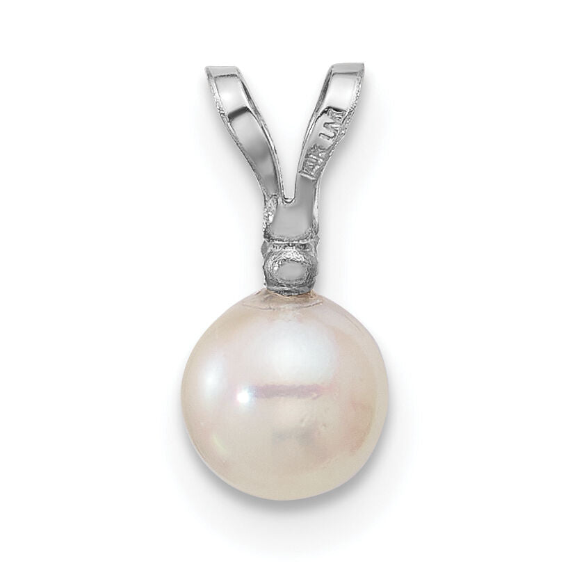 14kw 5-6mm White Round Saltwater Akoya Cultured Pearl Diamond Pendant-XFW471
