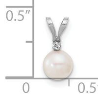 14kw 5-6mm White Round Saltwater Akoya Cultured Pearl Diamond Pendant-XFW471