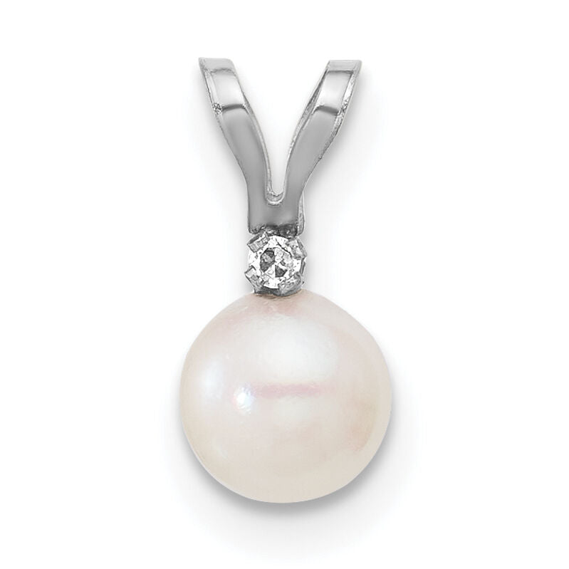 14kw 5-6mm White Round Saltwater Akoya Cultured Pearl Diamond Pendant-XFW471