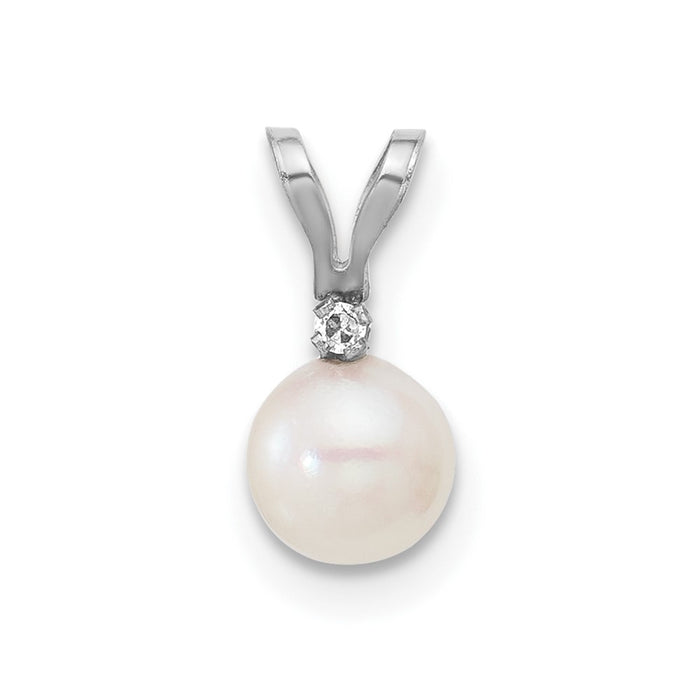 14kw 5-6mm White Round Saltwater Akoya Cultured Pearl Diamond Pendant-XFW471