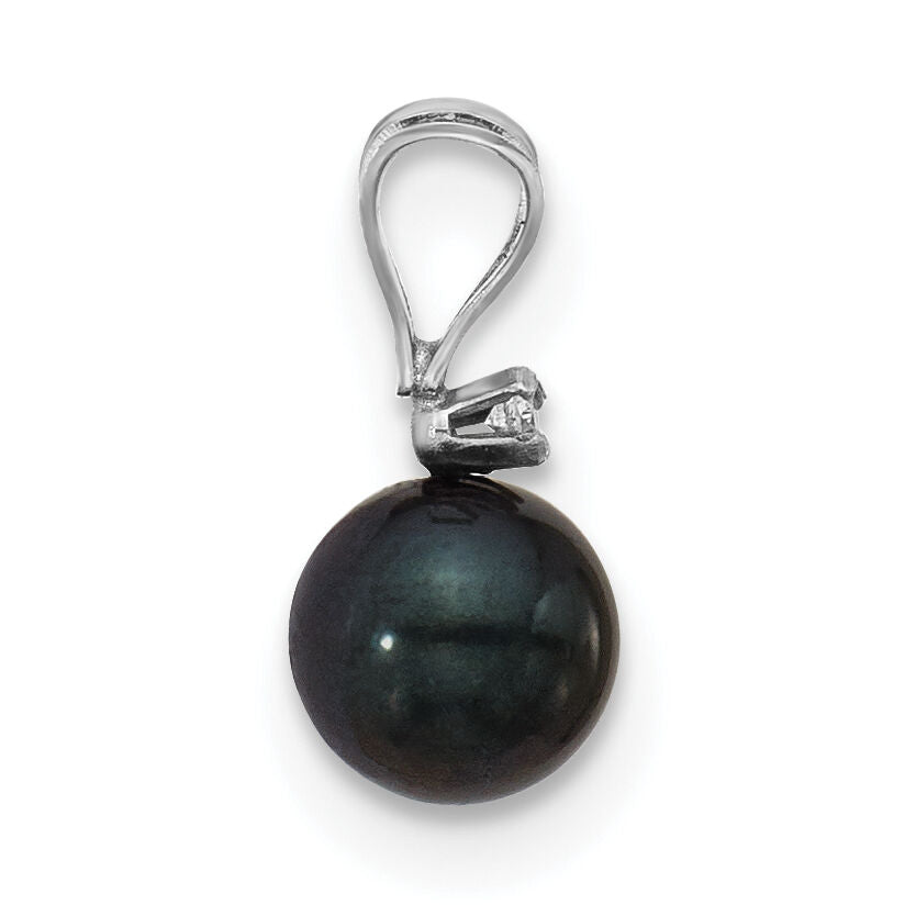 14kw 5-6mm Black Round Saltwater Akoya Cultured Pearl Diamond Pendant-XFW471B