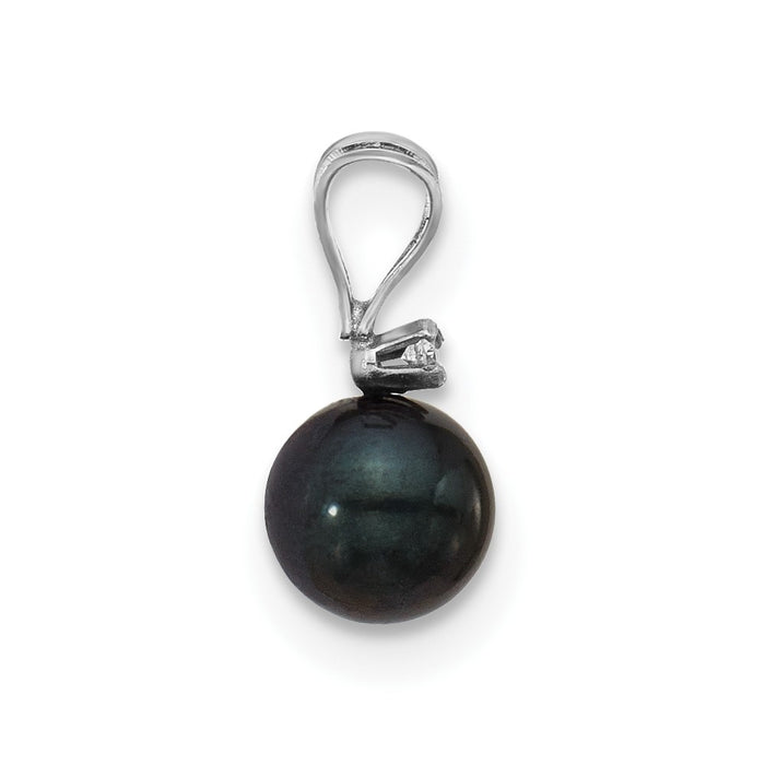 14kw 5-6mm Black Round Saltwater Akoya Cultured Pearl Diamond Pendant-XFW471B