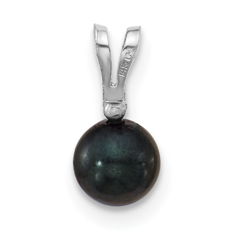14kw 5-6mm Black Round Saltwater Akoya Cultured Pearl Diamond Pendant-XFW471B