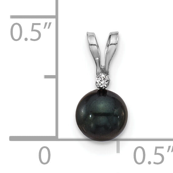 14kw 5-6mm Black Round Saltwater Akoya Cultured Pearl Diamond Pendant-XFW471B
