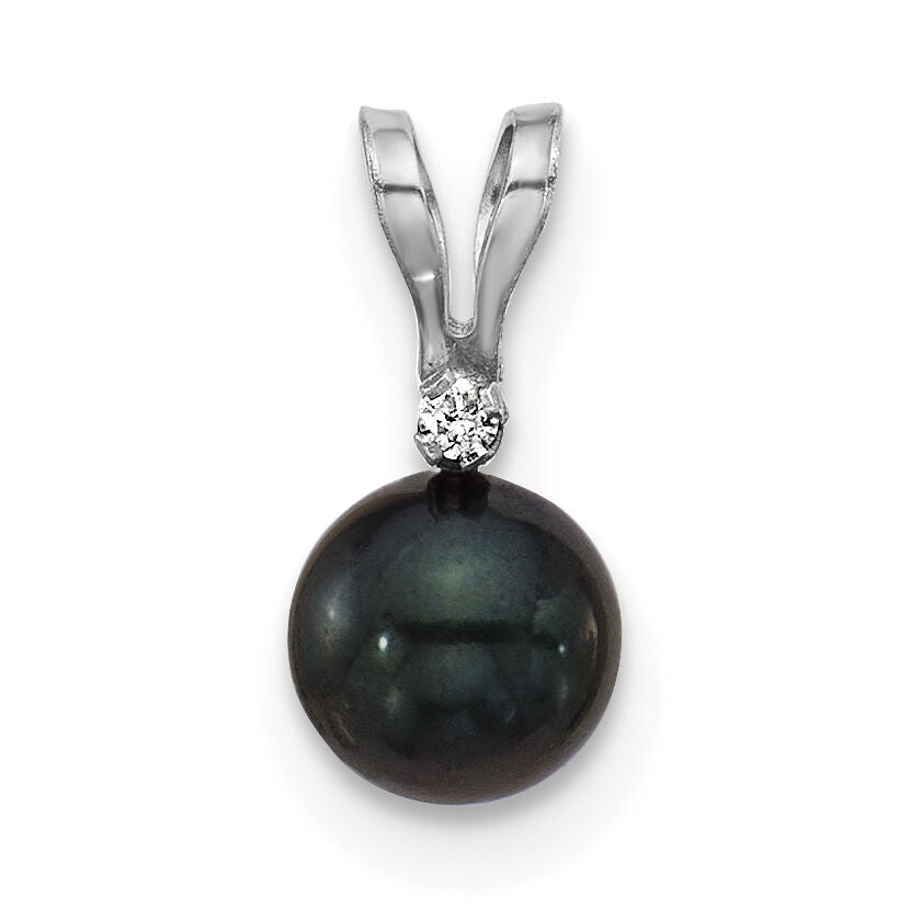 14kw 5-6mm Black Round Saltwater Akoya Cultured Pearl Diamond Pendant-XFW471B