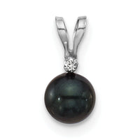 14kw 5-6mm Black Round Saltwater Akoya Cultured Pearl Diamond Pendant-XFW471B