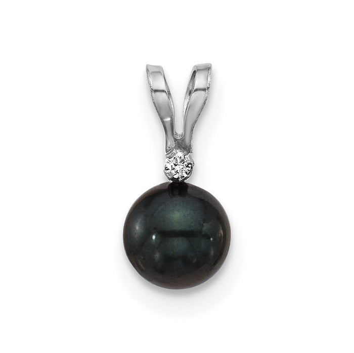 14kw 5-6mm Black Round Saltwater Akoya Cultured Pearl Diamond Pendant-XFW471B