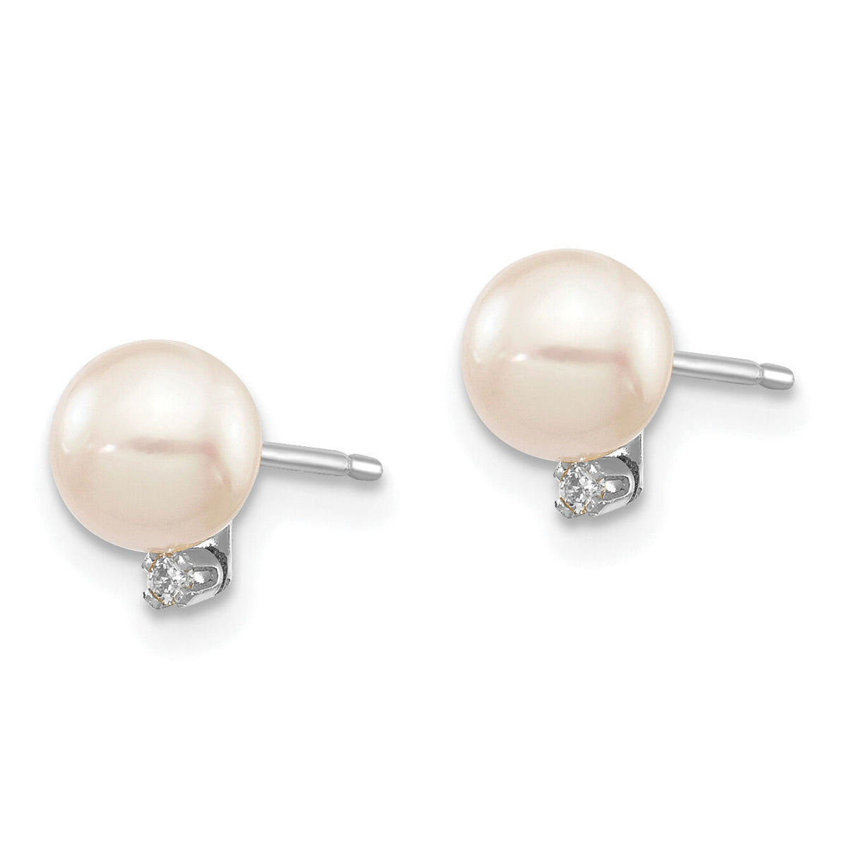 14K White Gold 5-6mm Round White Saltwater Akoya .02ct. Diamond Earrings-XFW472E