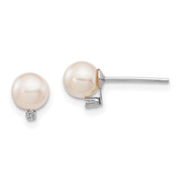 14K White Gold 5-6mm Round White Saltwater Akoya .02ct. Diamond Earrings-XFW472E