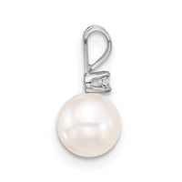 14K White 6-7mm Round White Akoya Pearl and .03ct Diamond Pendant-XFW473