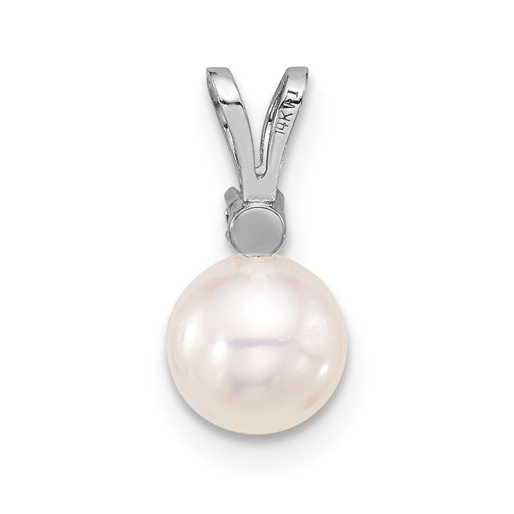 14K White 6-7mm Round White Akoya Pearl and .03ct Diamond Pendant-XFW473