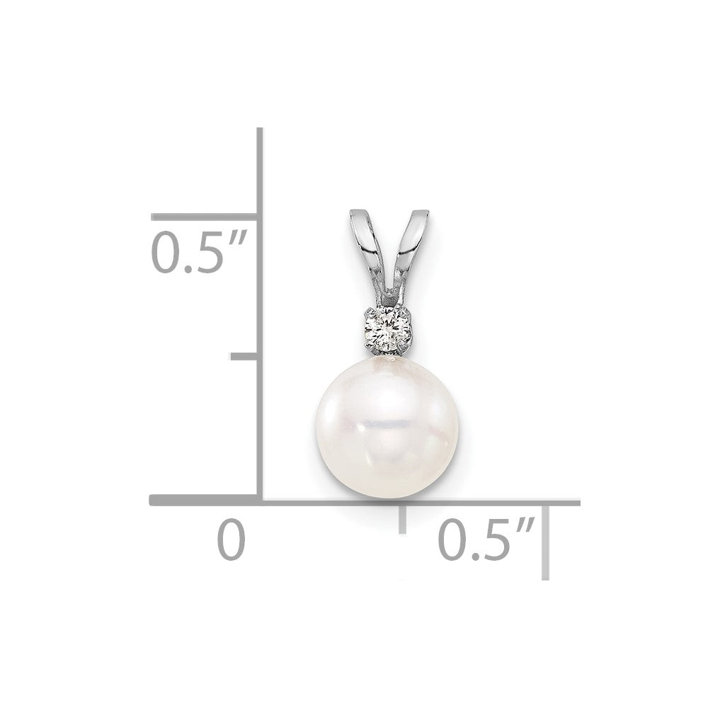 14K White 6-7mm Round White Akoya Pearl and .03ct Diamond Pendant-XFW473
