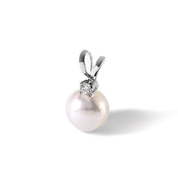 14K White 6-7mm Round White Akoya Pearl and .03ct Diamond Pendant-XFW473