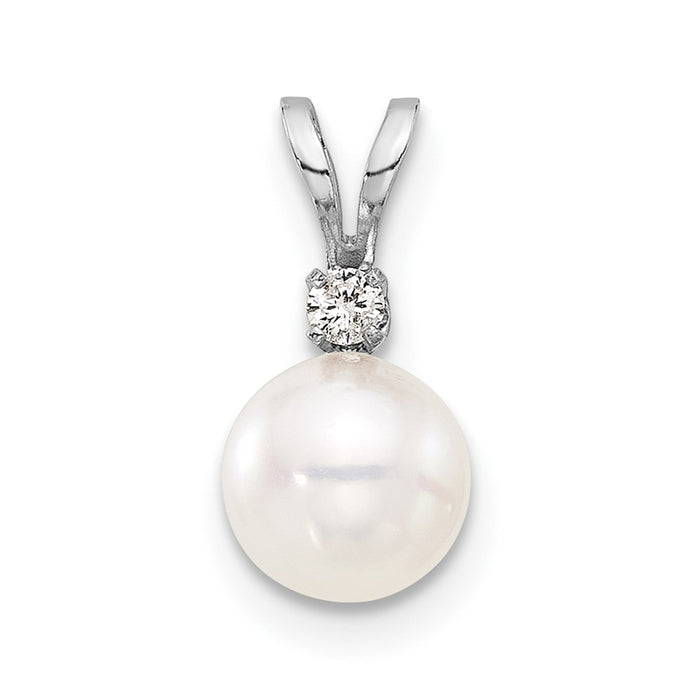 14K White 6-7mm Round White Akoya Pearl and .03ct Diamond Pendant-XFW473