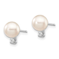 14K White Gold 6-7mm Round White Saltwater Akoya .06ct. Diamond Earrings-XFW474E