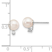14K White Gold 6-7mm Round White Saltwater Akoya .06ct. Diamond Earrings-XFW474E